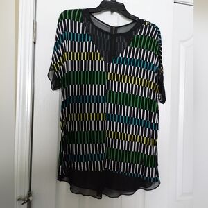 Worthington Black, Green, Blue, Yellow Striped Blouse